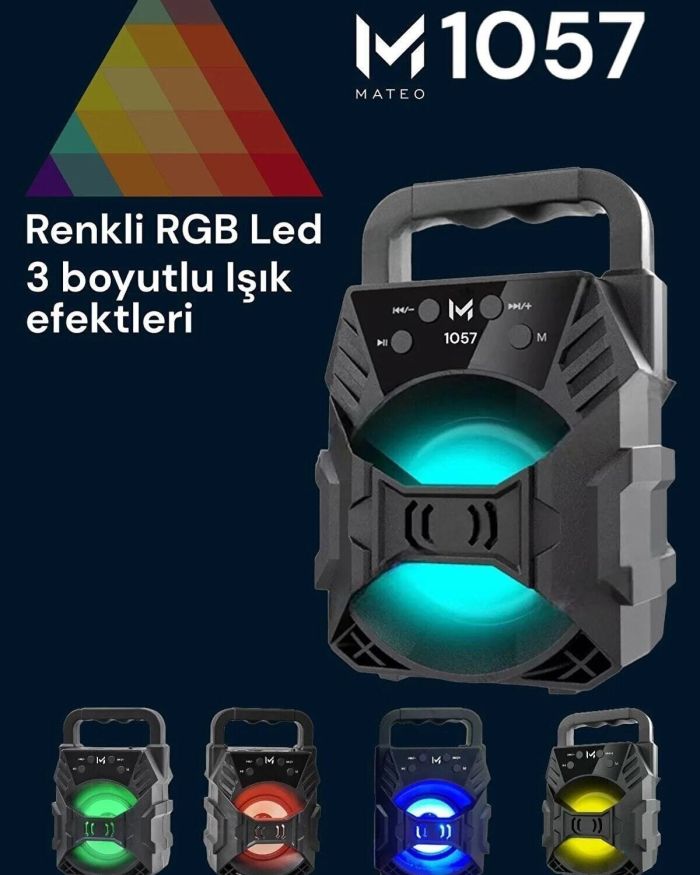 1057 Işıklı Bluetooth Hoparlör Ses Bombası Yüksek Ses Fm Radıo Yeni 2022 Kts1057
